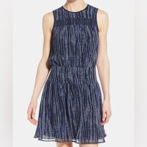 MICHAEL Michael Kors Burnell Smocked Georgette Mini Dress Navy Size 4